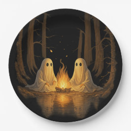 Griezelige spook kampvuur nacht bos kunst - Hallow Papieren Bordje