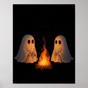 Griezelige spook kampvuur nacht bos kunst - Hallow Poster