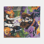 Griezelige Springer Spaniel Halloween Heks Pompoen Fleece Deken (Voorkant (Horizontaal))
