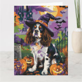 Griezelige Springer Spaniel Halloween Heks Pompoen Kaart (Voorkant)