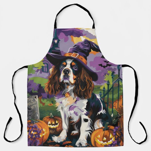 Griezelige Springer Spaniel Halloween Heks Pompoen Schort (Voorkant)