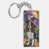 Griezelige Springer Spaniel Halloween Heks Pompoen Sleutelhanger (Voorkant Links)