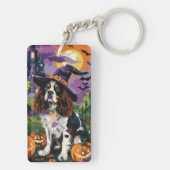 Griezelige Springer Spaniel Halloween Heks Pompoen Sleutelhanger (achterkant)
