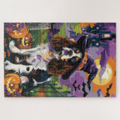 Griezelige Springer Spaniel Halloween Heksenpompel Legpuzzel (Horizontaal)