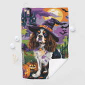 Griezelige Springer Spaniel Halloween Heksenpompoe Golfhanddoek (Insitu)