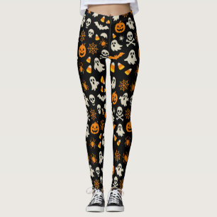 Griezelige stijl Speelse Halloween Oranje Wit Geel Leggings