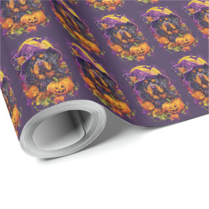 Griezelige Tibetaanse Mastiff Hond Halloween Heks  Cadeaupapier