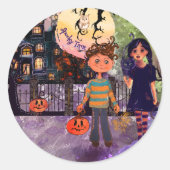 Griezelige Tijd Monster Kinderen Halloween Ronde Sticker (Voorkant)