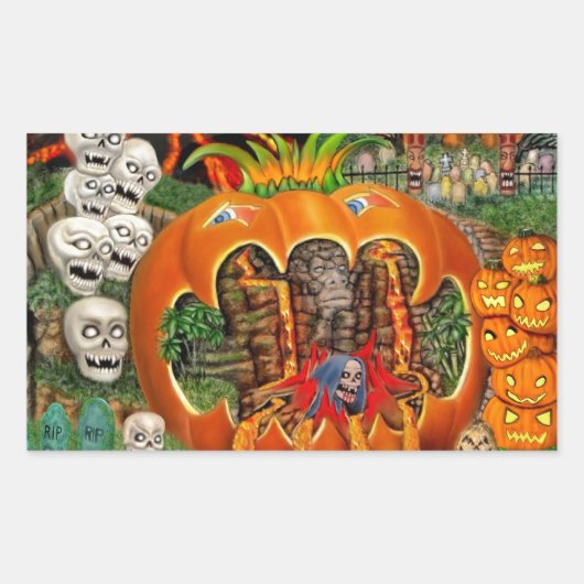 GRIEZELIGE TIKI TOMBE RECHTHOEKIGE STICKER (Voorkant)