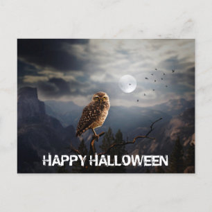 Griezelige Uil en Volle Maan Halloween Briefkaart