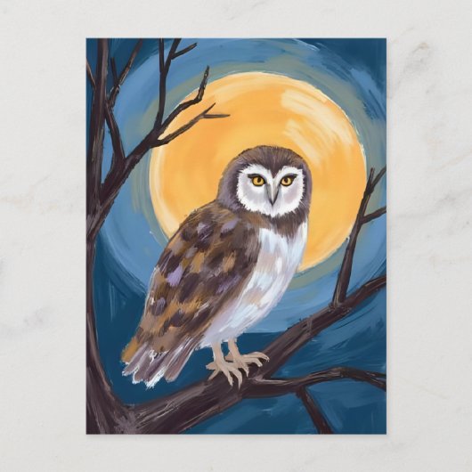griezelige uil | Volle Maan Happy Halloween Feestdagenkaart (Voorkant)