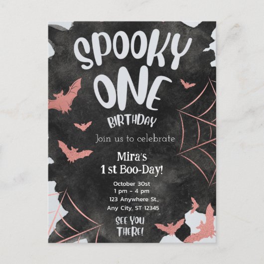 Griezelige Uitnodiging Roze Vleermuizen Halloween (Voorkant)