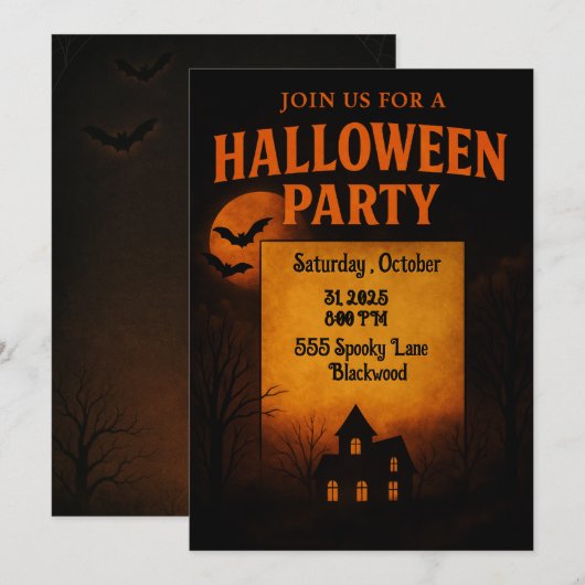 Griezelige Uitnodiging voor Halloweenfeest | Spook (Voorkant / Achterkant)