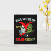 Griezelige Valentijnsdag-cadeau Merch Frankenstein Kaart (Gele Bloem)