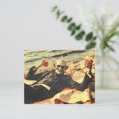 Griezelige  Vampier op het zomerstrand Briefkaart (Staand voorkant)