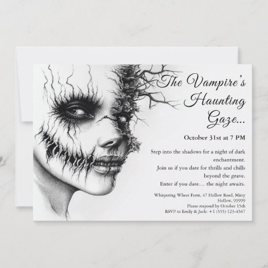 Griezelige Vampier Vrouw Halloween Uitnodiging (Voorkant)