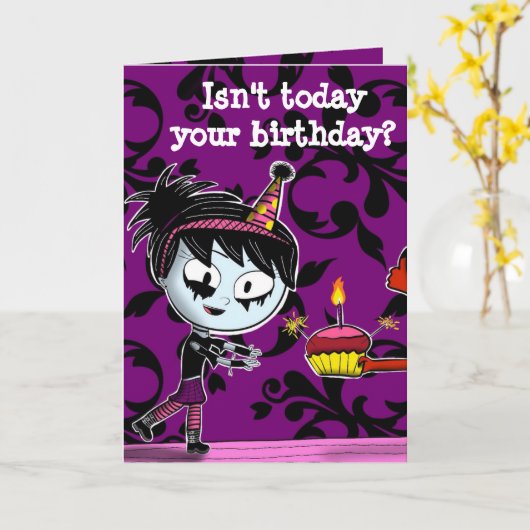 Griezelige Verjaardag Kaart (Gele Bloem)