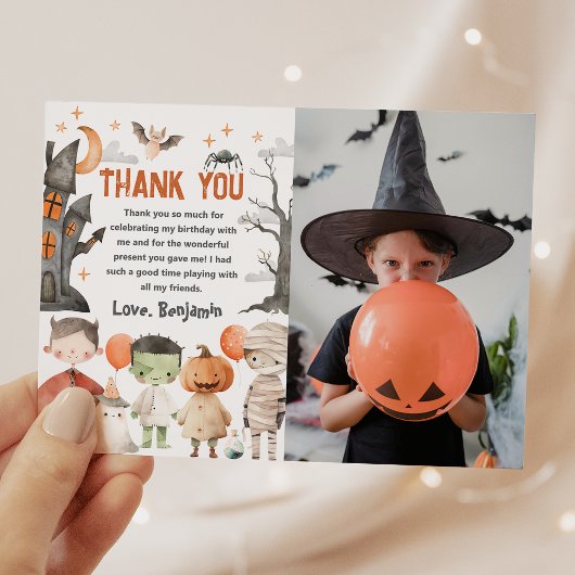 Griezelige verjaardagsfoto bedankkaart voor Hallow
