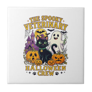 Griezelige Veterinaire Halloween Crew Zwarte Kat G Tegeltje