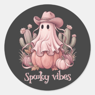 Griezelige Vibe Westerse Woestijn Geest & Roze Pom Ronde Sticker