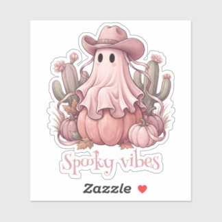 Griezelige Vibe Westerse Woestijn Geest & Roze Pom Sticker