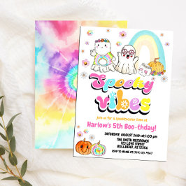 Griezelige Vibes Groovy Geest Halloween Verjaardag Kaart