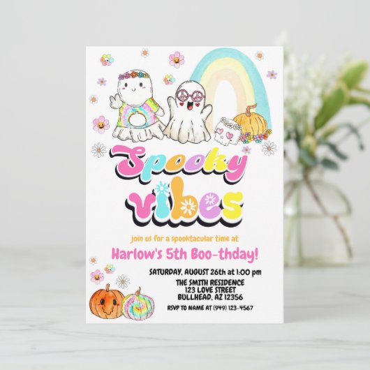 Griezelige Vibes Groovy Geest Halloween Verjaardag Kaart (Staand voorkant)