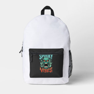 Griezelige Vibes Halloween Geest Schedel Design_1 Bedrukte Rugzak