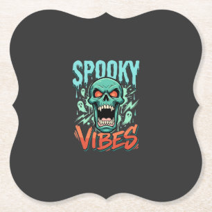 Griezelige Vibes Halloween Geest Schedel Design_1 Kartonnen Onderzetters