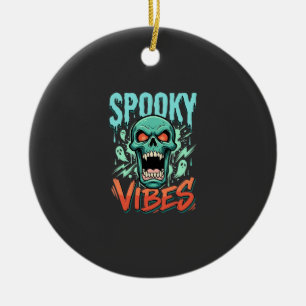 Griezelige Vibes Halloween Geest Schedel Design_1 Keramisch Ornament