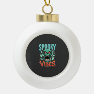 Griezelige Vibes Halloween Geest Schedel Design_1 Keramische Bal Ornament
