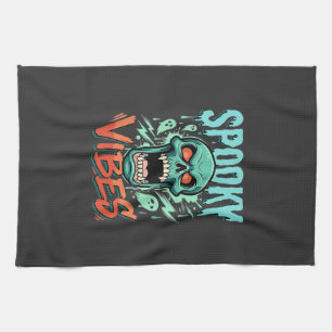 Griezelige Vibes Halloween Geest Schedel Design_1 Theedoek