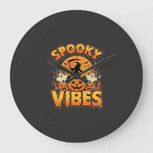 Griezelige Vibes Halloween Pompoen Heks Ontwerp_1 Grote Klok