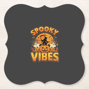 Griezelige Vibes Halloween Pompoen Heks Ontwerp_1 Kartonnen Onderzetters