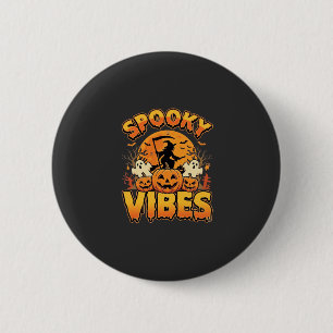 Griezelige Vibes Halloween Pompoen Heks Ontwerp_1 Ronde Button 5,7 Cm