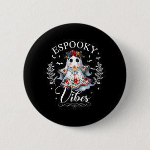 Griezelige Vibes Meesteres Halloween Spaans Mexica Ronde Button 5,7 Cm