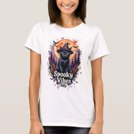 Griezelige Vibes Zwarte Kat Halloween T-Shirt voor