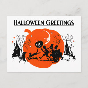 Griezelige Vintage Art Deco Zwarte Kat Halloween O Briefkaart