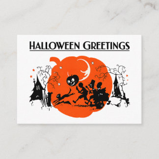 Griezelige Vintage Art Deco Zwarte Kat Halloween O Informatiekaartje