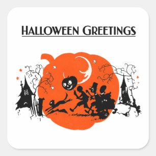 Griezelige Vintage Art Deco Zwarte Kat Halloween O Vierkante Sticker