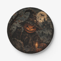 Griezelige vintage Halloween pompoen papieren bord