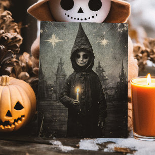 Griezelige Vintage Jongen Gothische Creepmas Kerst Feestdagenkaart