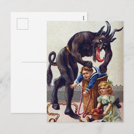 Griezelige Vintage Krampus Feestdagenkaart (Voorkant / Achterkant)