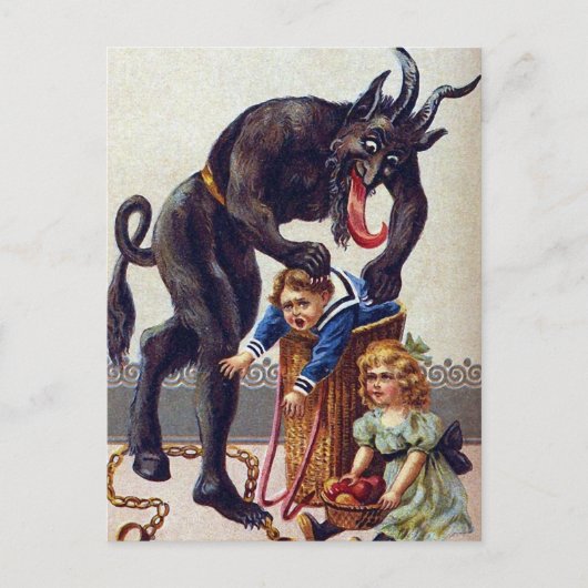 Griezelige Vintage Krampus Feestdagenkaart (Voorkant)