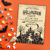 Griezelige vintage maanverlichte donkere Halloween Kaart