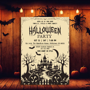 Griezelige vintage maanverlichte donkere Halloween Kaart