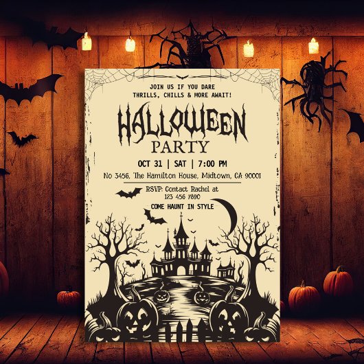 Griezelige vintage maanverlichte donkere Halloween Kaart