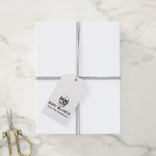 Griezelige Vintage Schedel Gelukkig Halloween  Cadeaulabel (Met Touw)