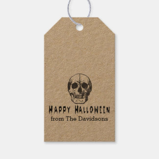 Griezelige Vintage Schedel Gelukkig Halloween Cadeaulabel