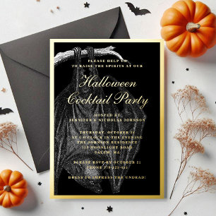 Griezelige Vleermuis Halloween Cocktailparty Goud Folie Uitnodiging